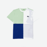 Men Lacoste V0ZN908 White Green Navy Blue White CMN SPORT Tricolor Breathable Light Pique T-shirt - Image 5