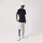 Men Lacoste V0ZN909 Navy Blue 166 Branded Bands Crew Neck Cotton T-Shirt