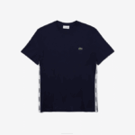Men Lacoste V0ZN909 Navy Blue 166 Branded Bands Crew Neck Cotton T-Shirt - Image 5