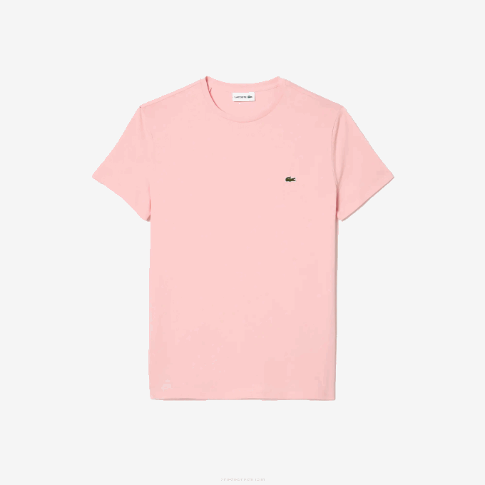 Men Lacoste V0ZN90 Pink KF9 Crew Neck Pima Cotton Jersey T-Shirt - Image 1