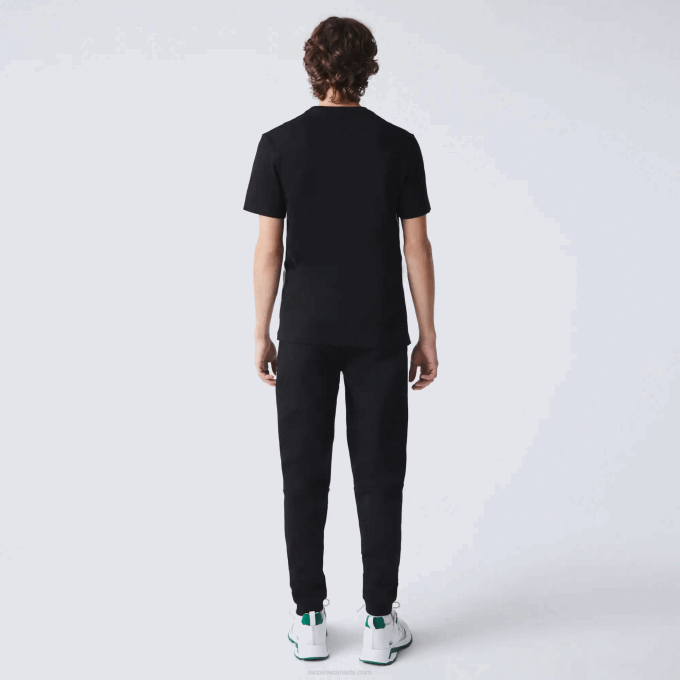 Men Lacoste V0ZN910 Black 031 Branded Bands Crew Neck Cotton T-Shirt - Image 2