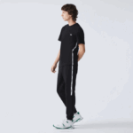 Men Lacoste V0ZN910 Black 031 Branded Bands Crew Neck Cotton T-Shirt