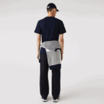 Men Lacoste V0ZN911 Navy Blue 166 Heritage Crocodile Badge Crew Neck Cotton T-Shirt - Image 2