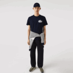 Men Lacoste V0ZN911 Navy Blue 166 Heritage Crocodile Badge Crew Neck Cotton T-Shirt