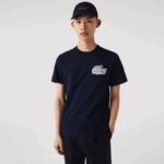 Men Lacoste V0ZN911 Navy Blue 166 Heritage Crocodile Badge Crew Neck Cotton T-Shirt - Image 3