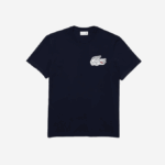 Men Lacoste V0ZN911 Navy Blue 166 Heritage Crocodile Badge Crew Neck Cotton T-Shirt - Image 4
