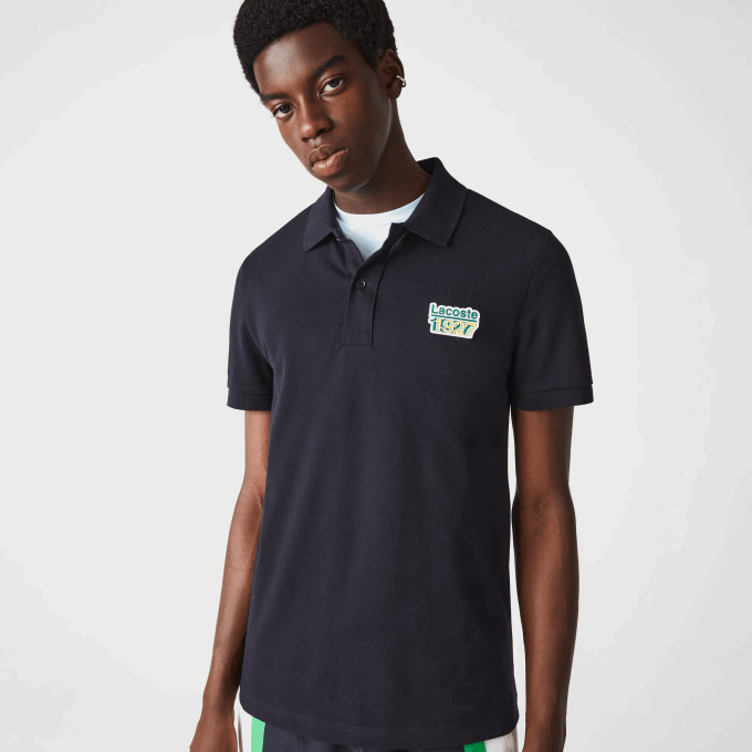 Men Lacoste V0ZN912 Navy Blue HDE Badge Cotton Pique Regular Fit Polo - Image 1