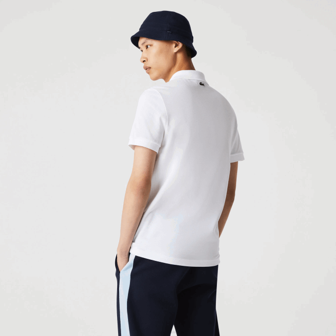 Men Lacoste V0ZN913 White 001 Badge Cotton Pique Regular Fit Polo - Image 3