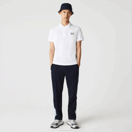 Men Lacoste V0ZN913 White 001 Badge Cotton Pique Regular Fit Polo