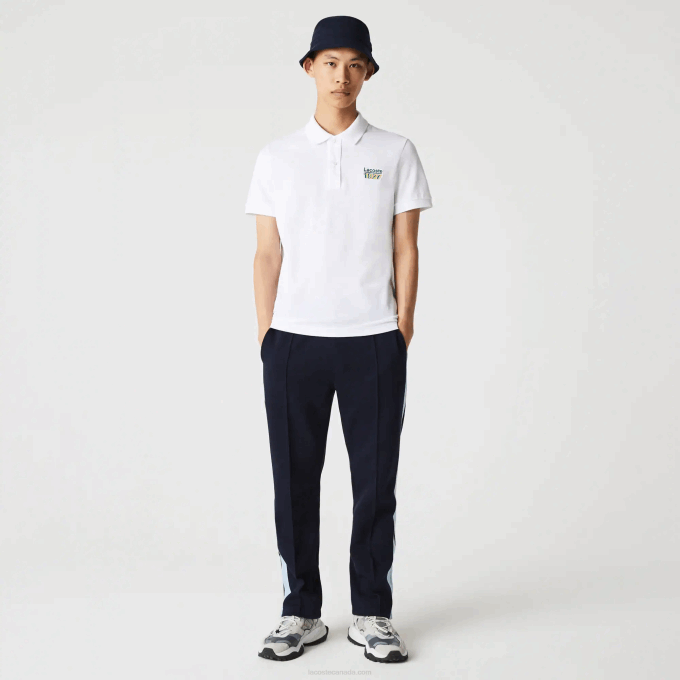 Men Lacoste V0ZN913 White 001 Badge Cotton Pique Regular Fit Polo - Image 1