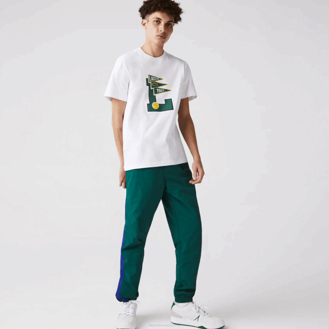 Men Lacoste V0ZN914 White 001 Crew Neck Pennants L Badge Cotton T-Shirt - Image 2
