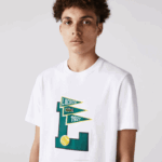 Men Lacoste V0ZN914 White 001 Crew Neck Pennants L Badge Cotton T-Shirt