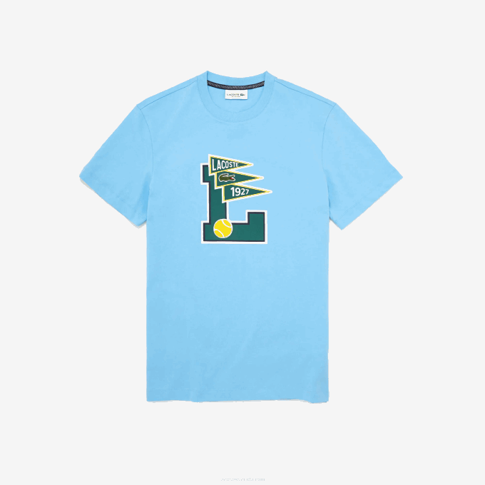 Men Lacoste V0ZN915 Light Blue 709 Crew Neck Pennants L Badge Cotton T-Shirt - Image 1