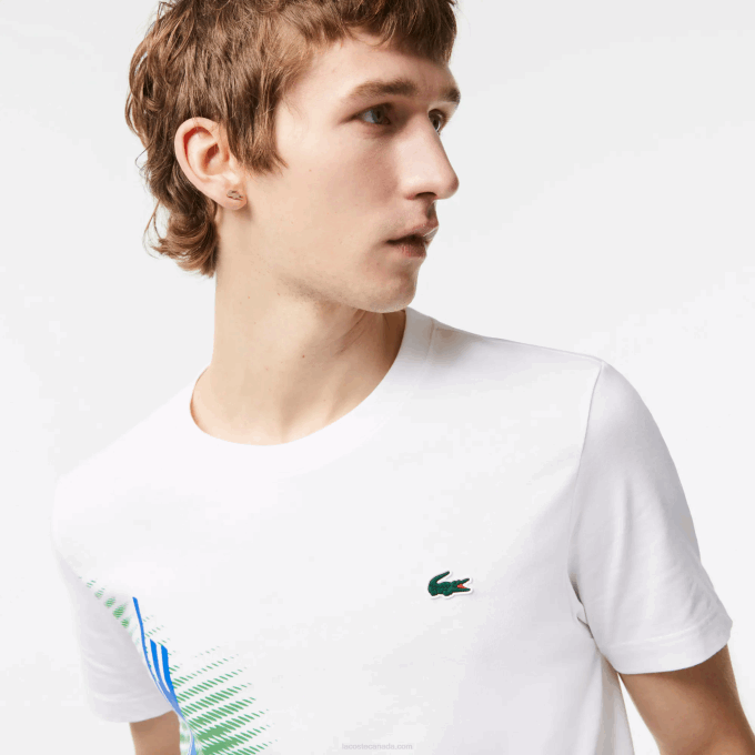 Men Lacoste V0ZN91 White 001 SPORT Regular Fit T-Shirt with Contrast Branding - Image 2