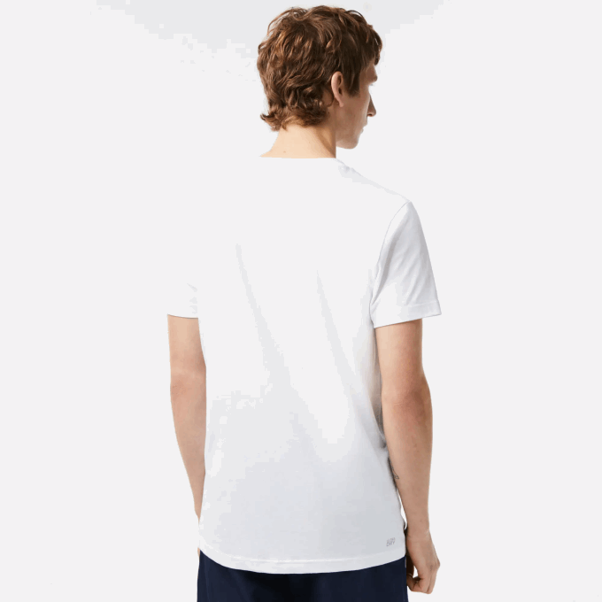 Men Lacoste V0ZN91 White 001 SPORT Regular Fit T-Shirt with Contrast Branding - Image 3