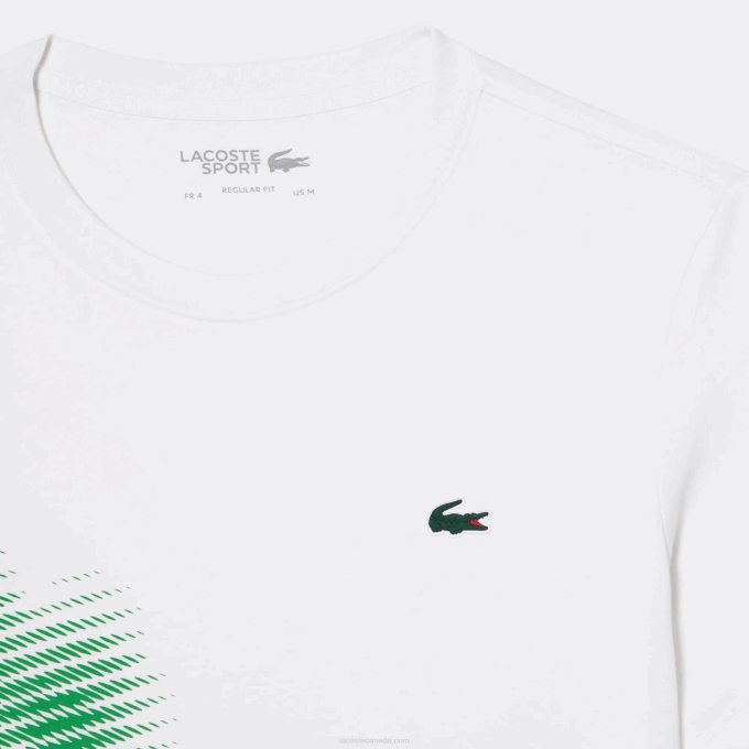 Men Lacoste V0ZN91 White 001 SPORT Regular Fit T-Shirt with Contrast Branding - Image 5