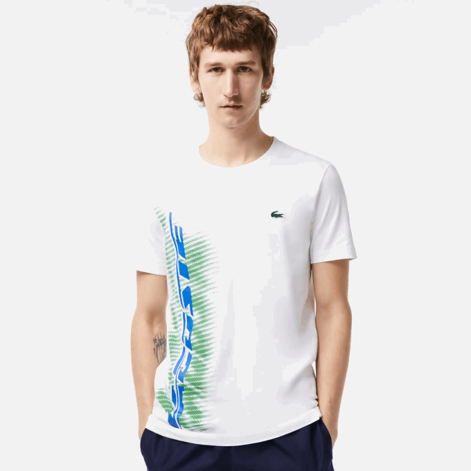 Men Lacoste V0ZN91 White 001 SPORT Regular Fit T-Shirt with Contrast Branding - Image 1