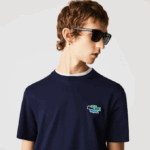 Men Lacoste V0ZN920 Navy Blue 166 Crew Neck Colored Crocodiles Organic Cotton T-shirt - Image 2