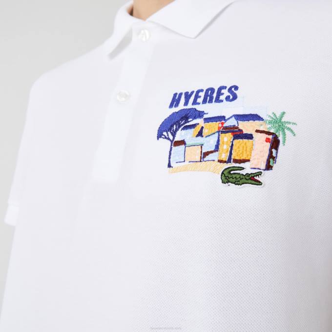 Men Lacoste V0ZN922 White 001 Regular Fit Embroidered Cotton Pique Polo - Image 2