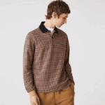 Men Lacoste V0ZN924 Beige Navy Blue Bordeaux V40 Relaxed Fit Tartan Print Polo