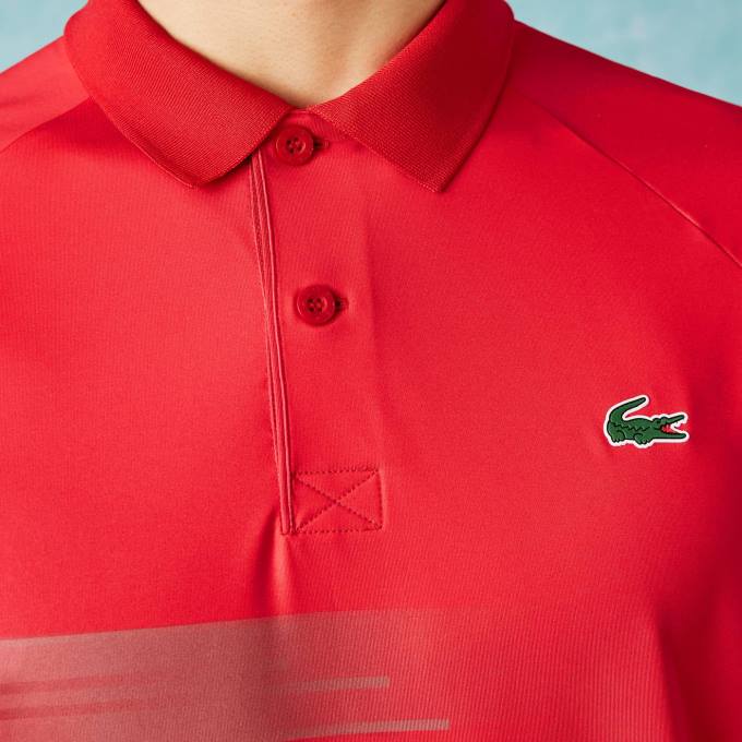 Men Lacoste V0ZN929 Red White C9U SPORT Novak Djokovic Print Stretch Polo - Image 2