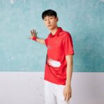 Men Lacoste V0ZN929 Red White C9U SPORT Novak Djokovic Print Stretch Polo