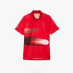 Men Lacoste V0ZN929 Red White C9U SPORT Novak Djokovic Print Stretch Polo - Image 3
