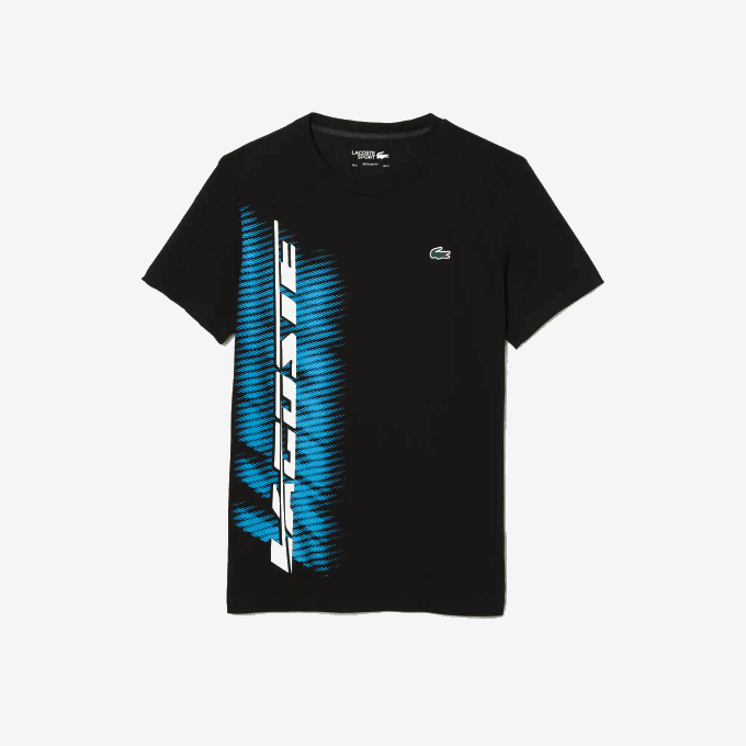 Men Lacoste V0ZN92 Black 031 SPORT Regular Fit T-Shirt with Contrast Branding - Image 4