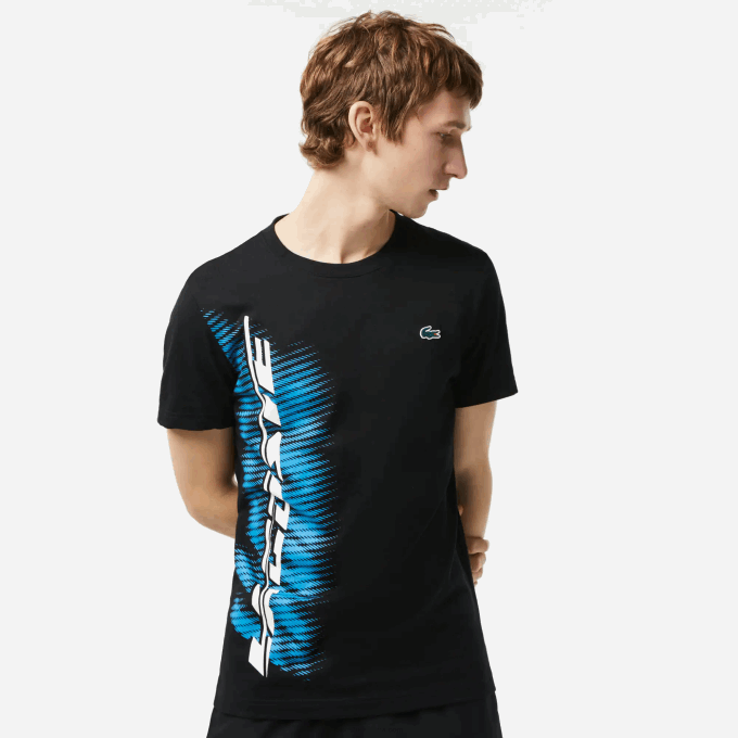 Men Lacoste V0ZN92 Black 031 SPORT Regular Fit T-Shirt with Contrast Branding - Image 1