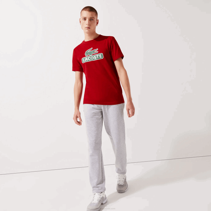 Men Lacoste V0ZN930 Red 5SX SPORT Print Logo Breathable T-shirt - Image 1