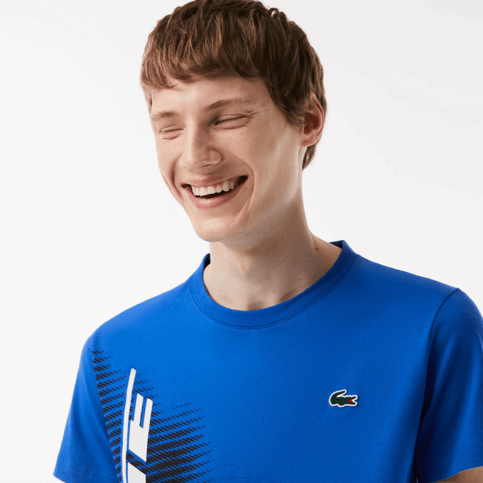 Men Lacoste V0ZN93 Blue KXB SPORT Regular Fit T-Shirt with Contrast Branding - Image 2