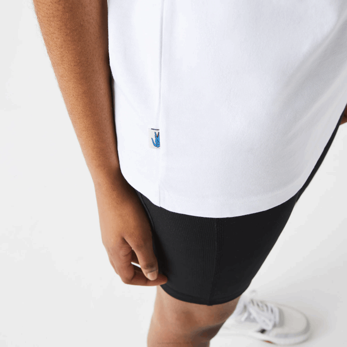 Men Lacoste V0ZN941 White Blue Yellow D1Q LIVE Cotton T-shirt - Image 2
