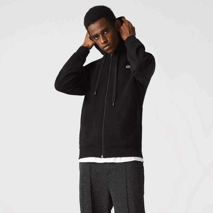 Men Lacoste V0ZN947 Black C31 SPORT Lightweight Bi-material Hoodie - Image 6