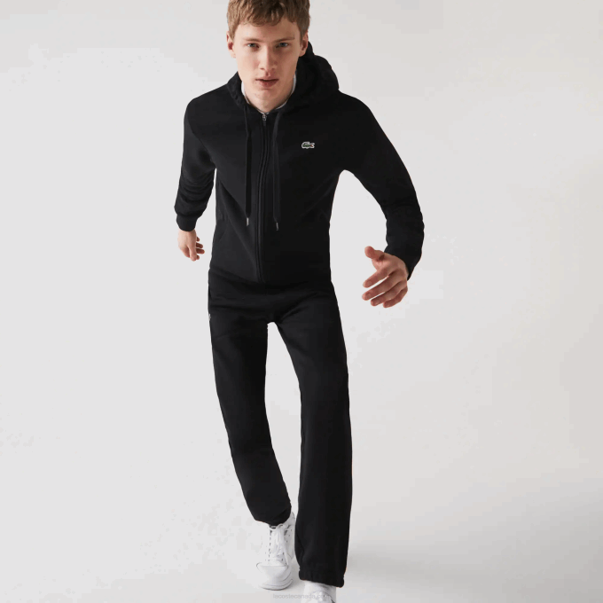 Men Lacoste V0ZN947 Black C31 SPORT Lightweight Bi-material Hoodie - Image 7
