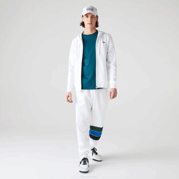 Men Lacoste V0ZN948 White 800 SPORT Lightweight Bi-material Hoodie - Image 2