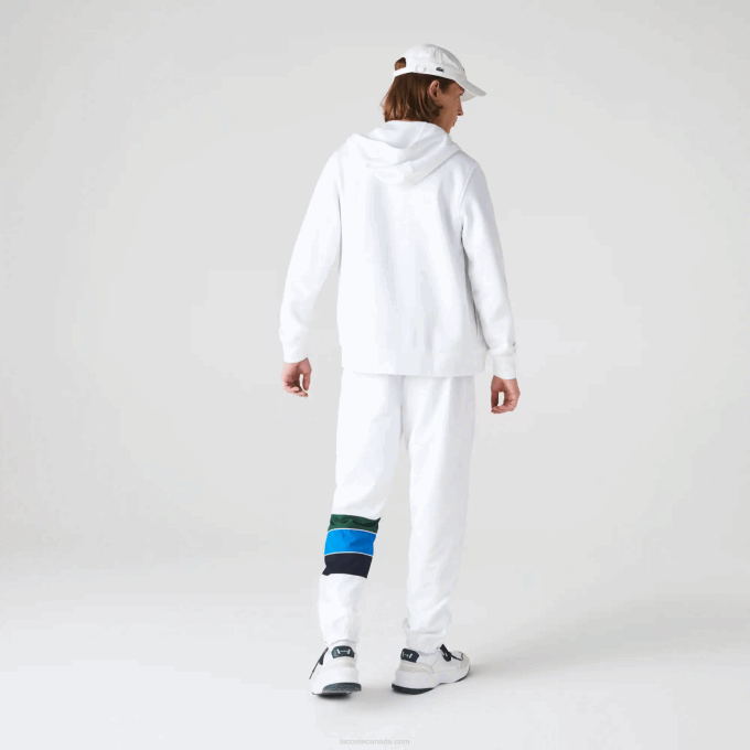 Men Lacoste V0ZN948 White 800 SPORT Lightweight Bi-material Hoodie - Image 3