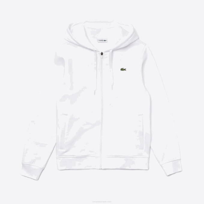 Men Lacoste V0ZN948 White 800 SPORT Lightweight Bi-material Hoodie - Image 5
