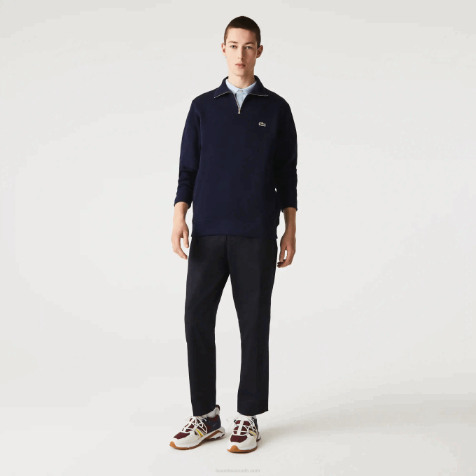 Men Lacoste V0ZN951 Navy Blue 166 Zippered Stand-Up Collar Cotton Sweatshirt - Image 2