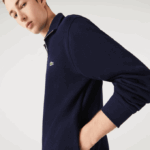 Men Lacoste V0ZN951 Navy Blue 166 Zippered Stand-Up Collar Cotton Sweatshirt - Image 4