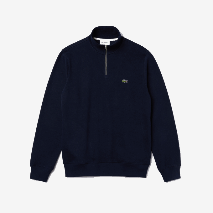 Men Lacoste V0ZN951 Navy Blue 166 Zippered Stand-Up Collar Cotton Sweatshirt - Image 5