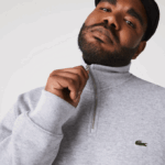 Men Lacoste V0ZN954 Grey Chine CCA Zippered Stand-Up Collar Cotton Sweatshirt - Image 5