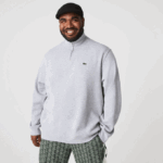 Men Lacoste V0ZN954 Grey Chine CCA Zippered Stand-Up Collar Cotton Sweatshirt - Image 6