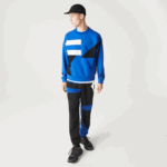 Men Lacoste V0ZN956 Blue White NNE Loose Fit Patchwork Effect Sweatshirt - Image 2