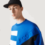Men Lacoste V0ZN956 Blue White NNE Loose Fit Patchwork Effect Sweatshirt