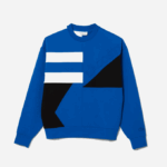 Men Lacoste V0ZN956 Blue White NNE Loose Fit Patchwork Effect Sweatshirt - Image 4