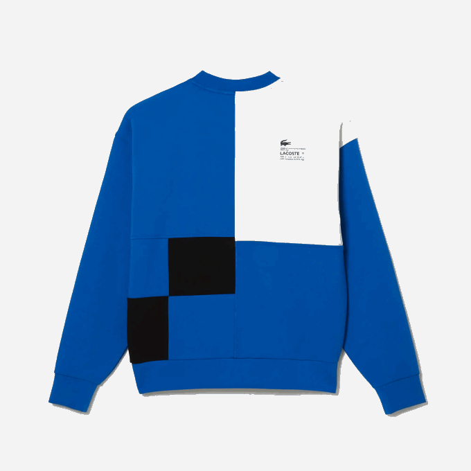 Men Lacoste V0ZN956 Blue White NNE Loose Fit Patchwork Effect Sweatshirt - Image 5