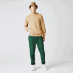 Men Lacoste V0ZN957 Beige 02S Zippered Stand-Up Collar Cotton Sweatshirt - Image 2
