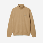 Men Lacoste V0ZN957 Beige 02S Zippered Stand-Up Collar Cotton Sweatshirt - Image 5
