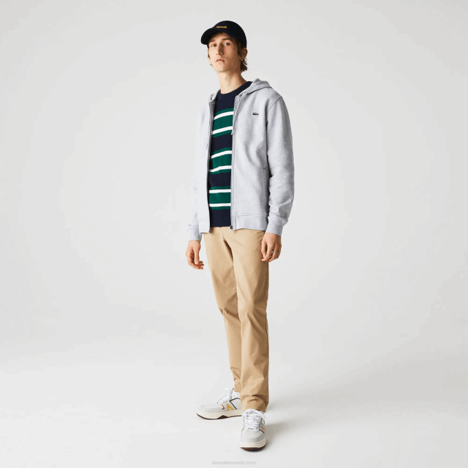 Men Lacoste V0ZN962 Chine Light Grey 9YA SPORT Lightweight Bi-material Hoodie - Image 1