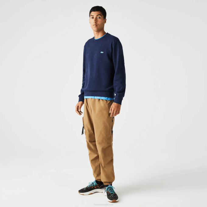 Men Lacoste V0ZN965 Navy Blue 7CG Classic Fit Speckled Print Fleece Sweatshirt - Image 2
